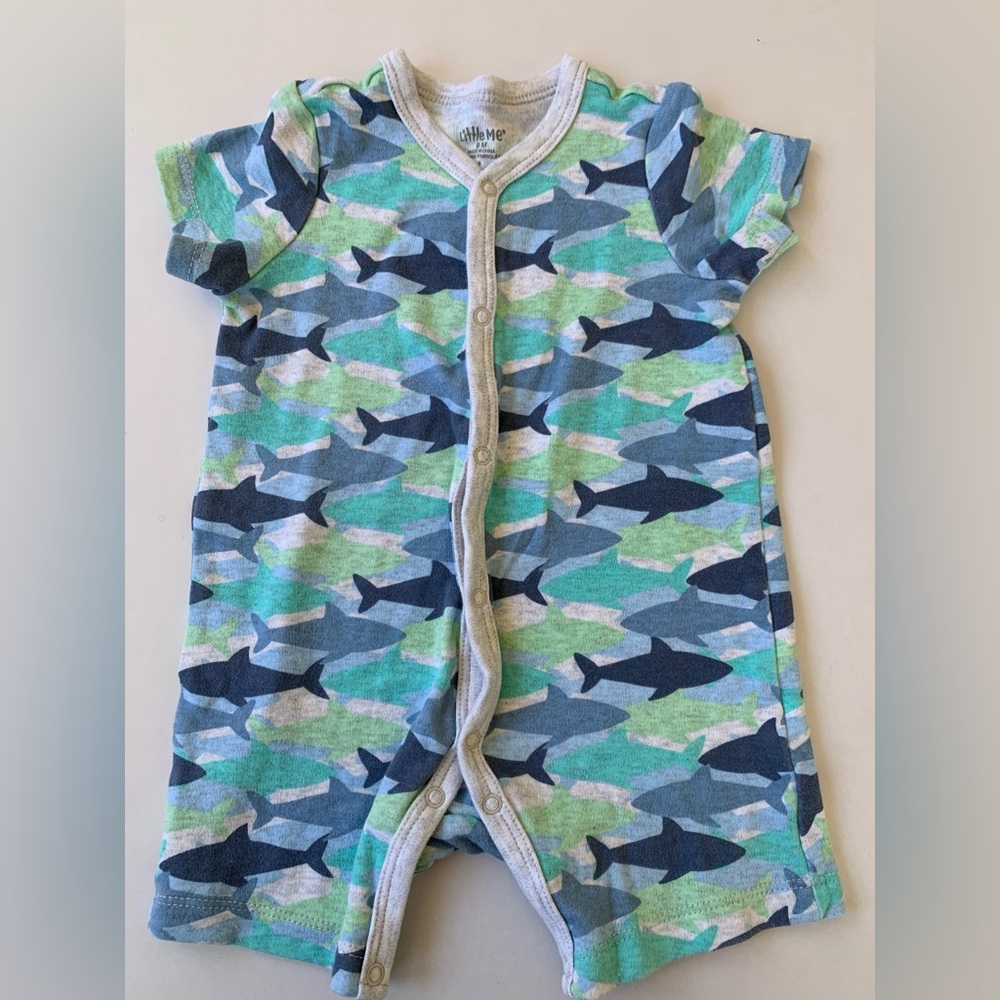 Little Me Shark Print Kids One Piece - Blue and Green